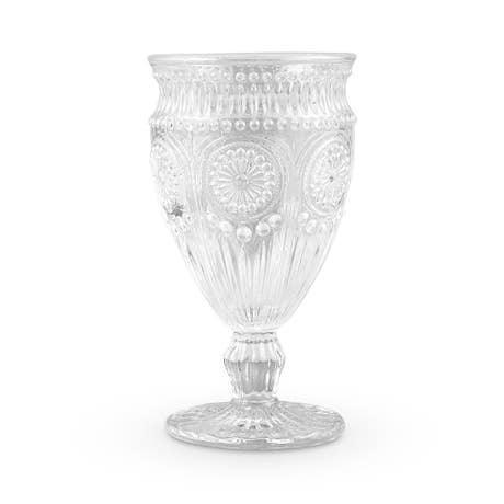 Vintage Style Pressed Glass Wine Goblet - Clear