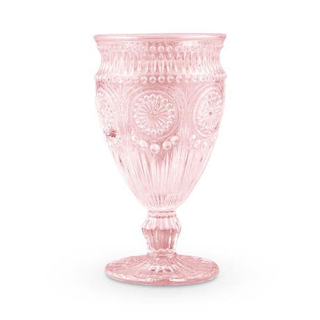 Vintage Style Pressed Glass Wine Goblet - Pink