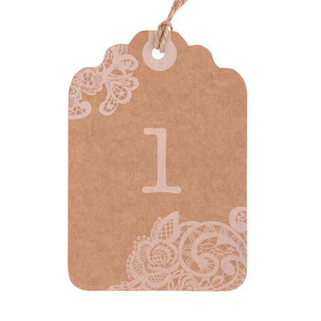 Large Numbered Kraft Paper Favor Tags - Vintage Lace - Pack of 12