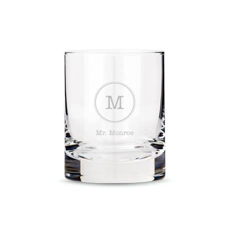 Personalized 11 oz. Whiskey Glasses - Circle Monogram