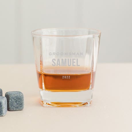 Personalized Square 8 Oz. Whiskey Glass - Groomsmen Reserve