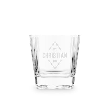 Personalized Square 8 Oz. Whiskey Glass - Diamond Emblem - Unique Gift For Her