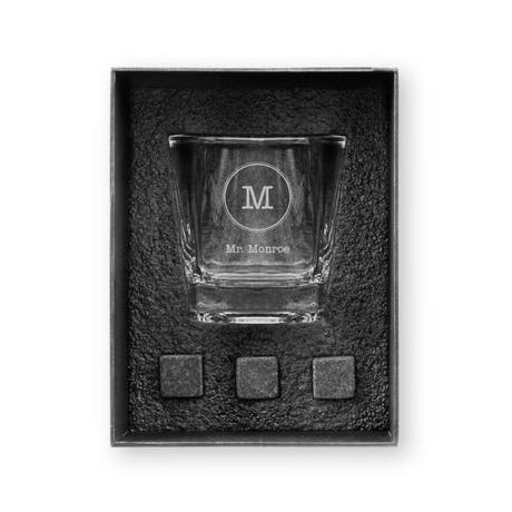 Square 8 Oz. Whiskey Glass Gift Box Set - Circle Monogram - Unique Gift For Her