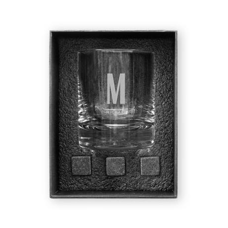 Round 11 Oz. Whiskey Glass Gift Box Set - Sans Serif Monogram - Unique Gift For Him|Her