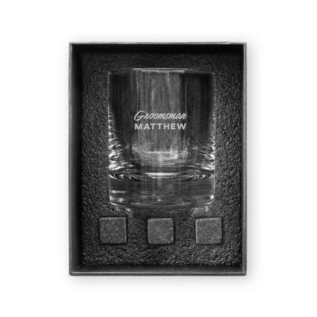 Round 11 Oz. Whiskey Glass Gift Box Set - Groomsman Cursive