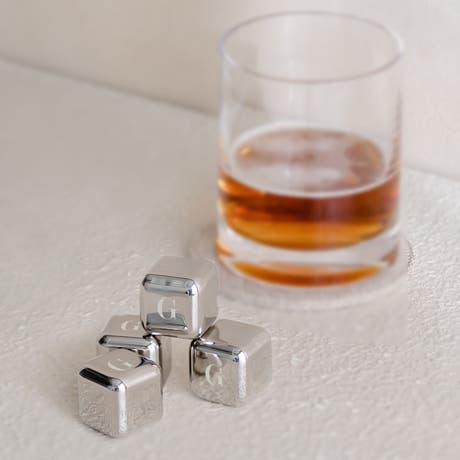Personalized Stainless Steel Whiskey Stone Gift Set with Case - Modern Serif Initial - Set of 4 - Unique Gift For Her