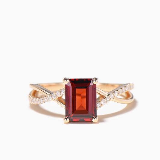 2ct Emerald Cut Natural Garnet Half Eterity Diamond Ring Split Shank Infinity Ring