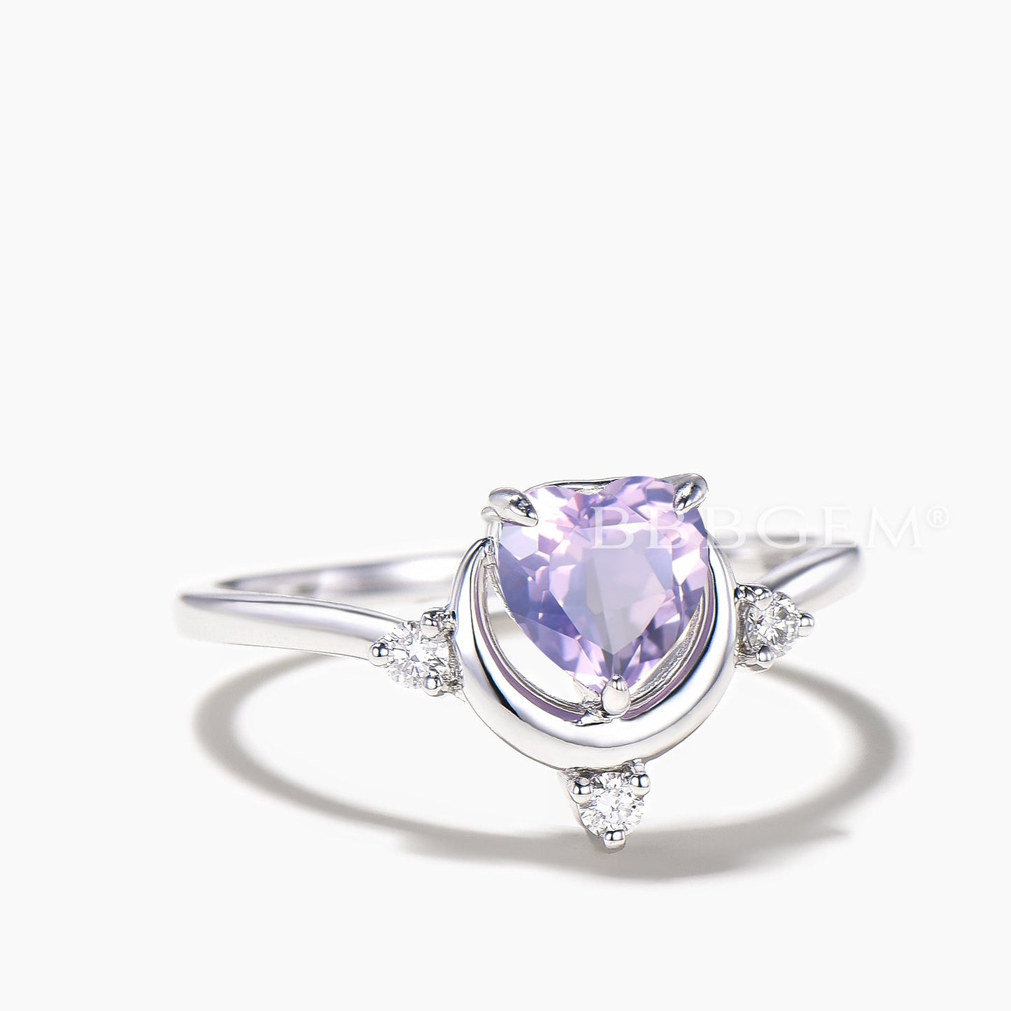 Heart Cut Natural Lavender Amethyst Moon Engagement Ring Diamond Celestial Ring