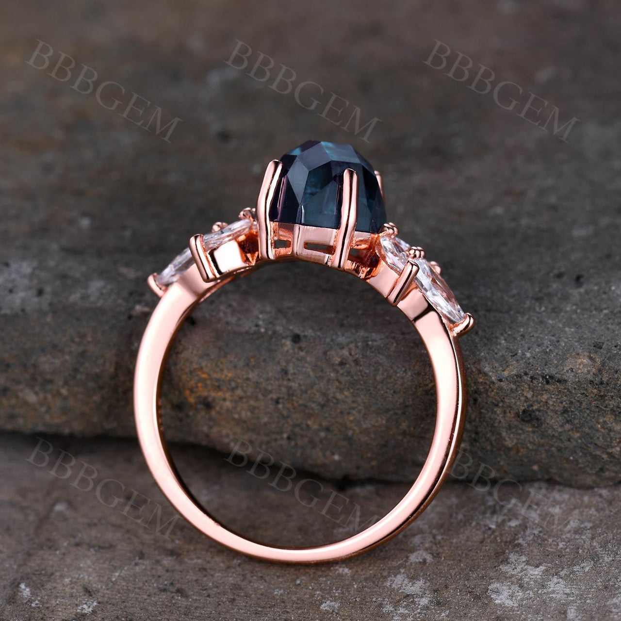 10X7mm Hexagon Cut Lab-created Alexandrite Engagement Ring Marquise Shaped Moissannite