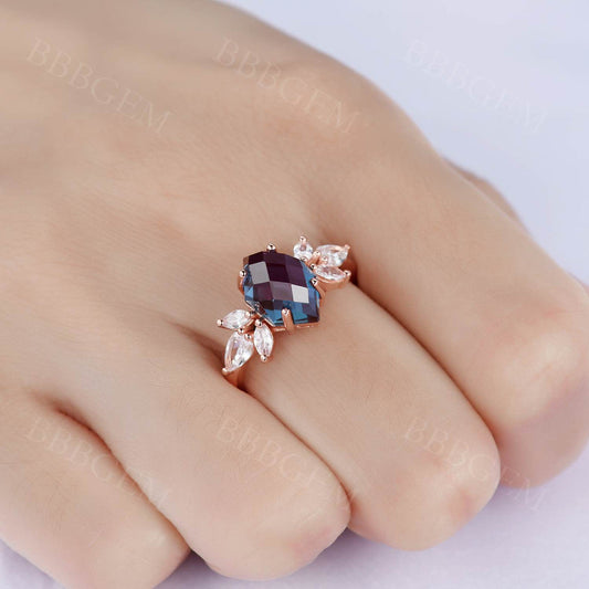 10X7mm Hexagon Cut Lab-created Alexandrite Engagement Ring Marquise Shaped Moissannite