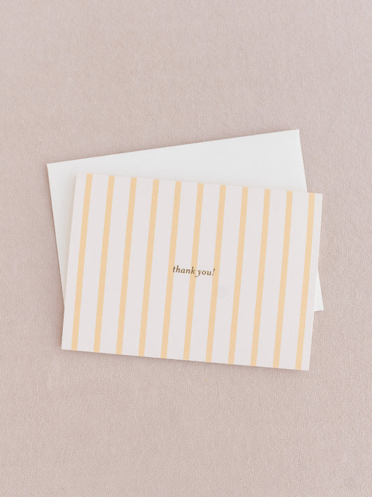 French Stripe Yellow and Blush Foil 4 Bar Folded Pressed Thank You Note - Single Card