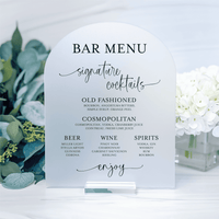 Acrylic Wedding Bar Menu Sign