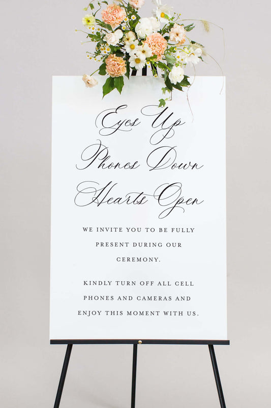 Acrylic Eyes Up Phones Down Hearts Open Sign | The Caitlyn