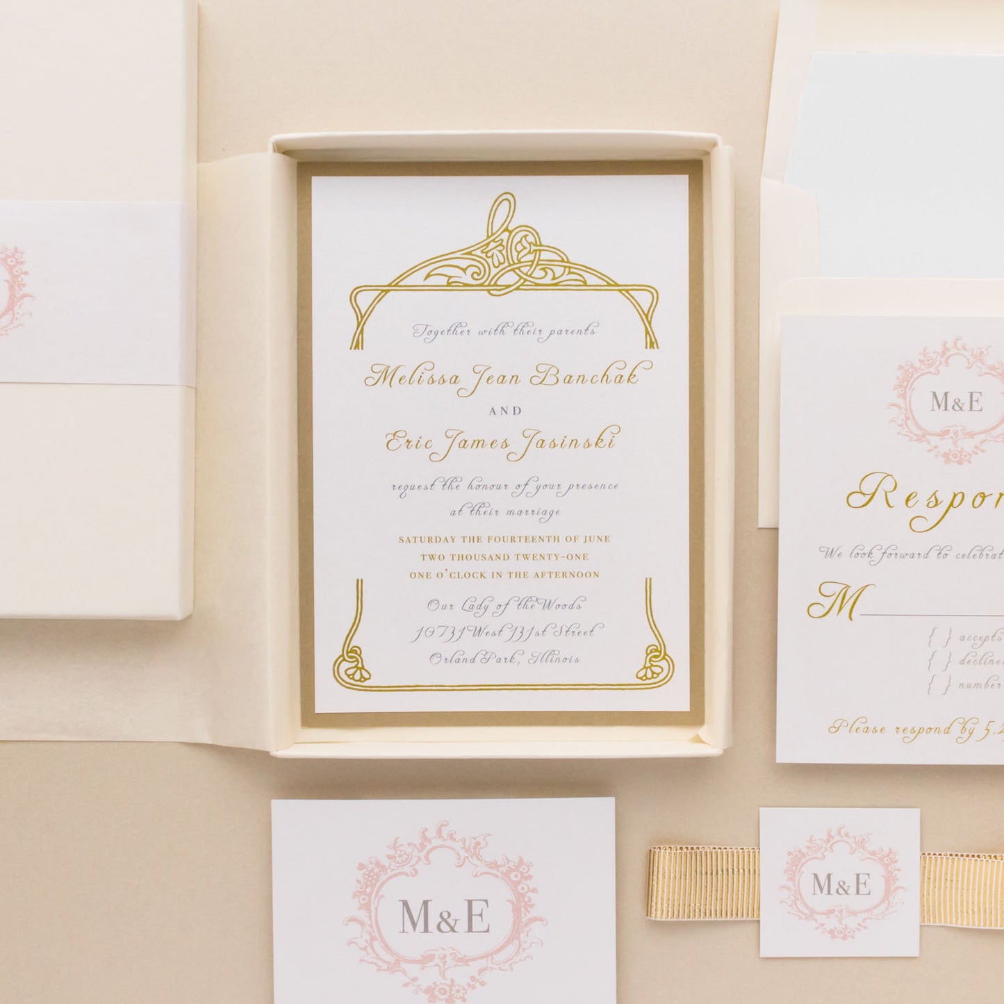 Boxed Antique Glitter Wedding Invitations