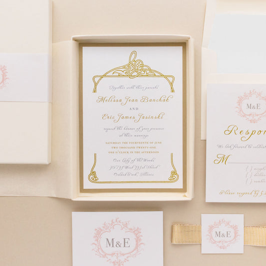 Boxed Antique Glitter Wedding Invitations