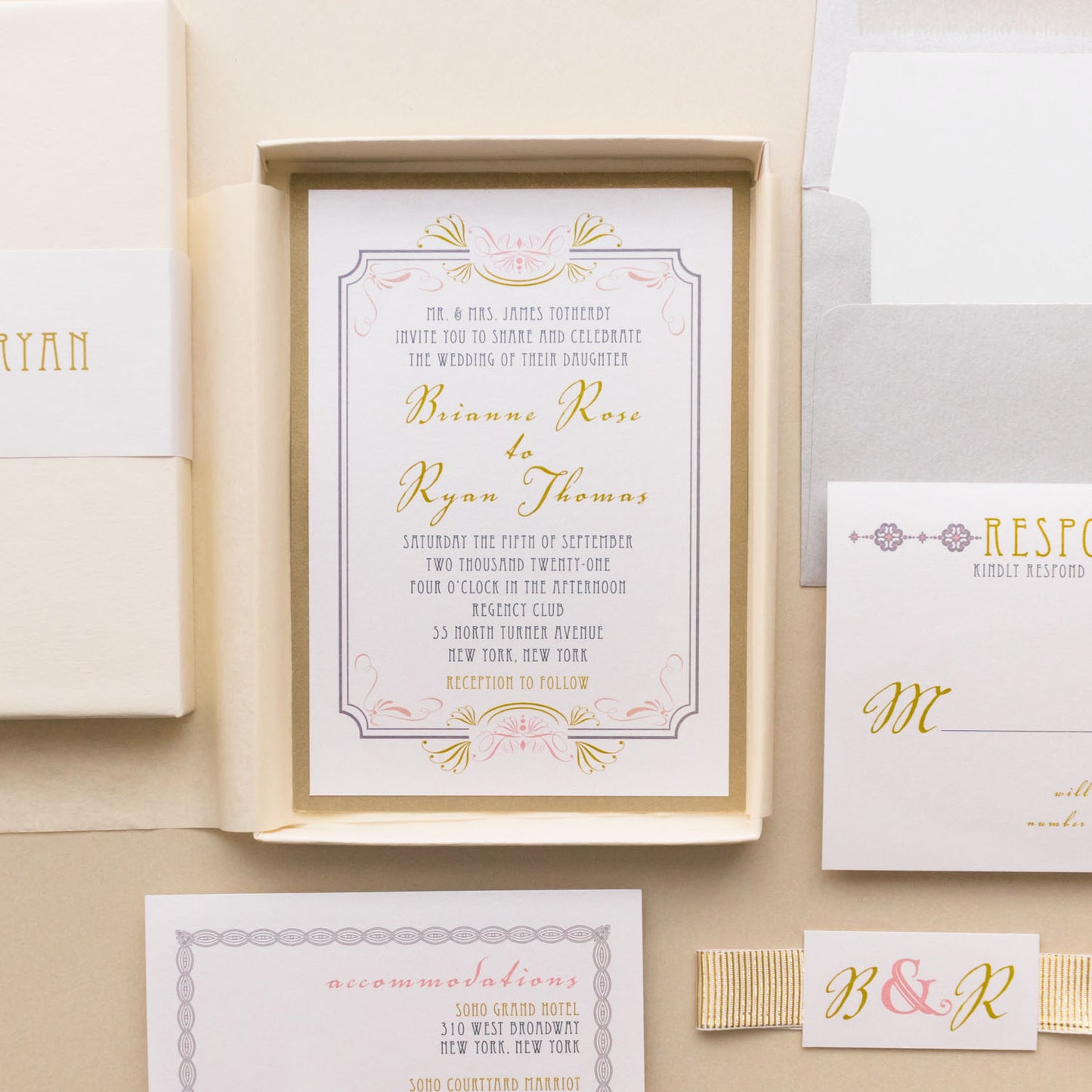 Boxed Art Deco Love Wedding Invitations
