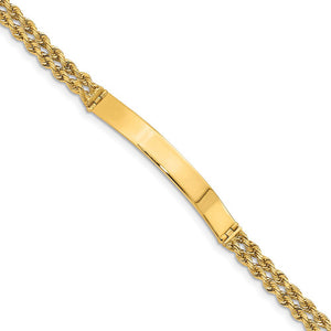 14k Yellow Gold Two Strand Rope 1.5 Inch Plate I.D. Bracelet - 8 Inch