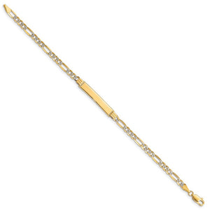 14k Yellow Gold and Rhodium Pave 2Figaro I.D. Bracelet - 7 Inch