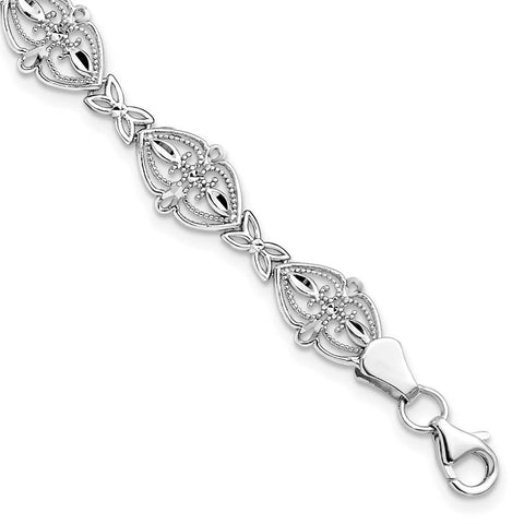 Filigree Heart Link Bracelet in 14k White Gold, 7 Inch