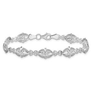 Filigree Heart Link Bracelet in 14k White Gold, 7 Inch