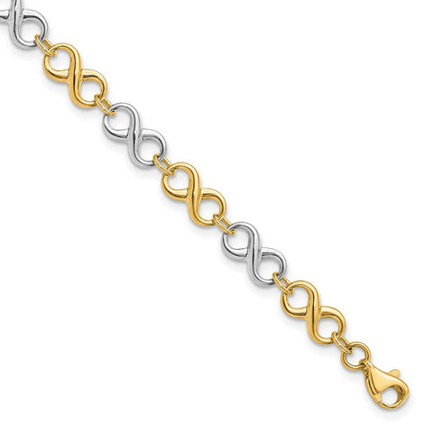 14k Two Tone Gold, Figure-8 Chain Link Bracelet, 7.25 Inch