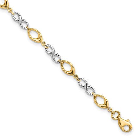 14k Yellow and White Gold Two Tone Link Chain Bracelet, 7.5 Inch