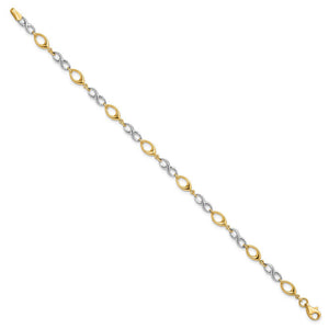 14k Yellow and White Gold Two Tone Link Chain Bracelet, 7.5 Inch