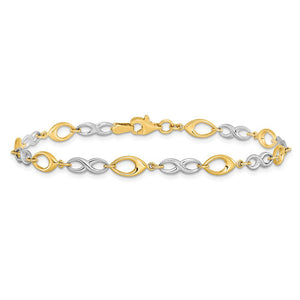 14k Yellow and White Gold Two Tone Link Chain Bracelet, 7.5 Inch
