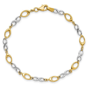 14k Yellow and White Gold Two Tone Link Chain Bracelet, 7.5 Inch