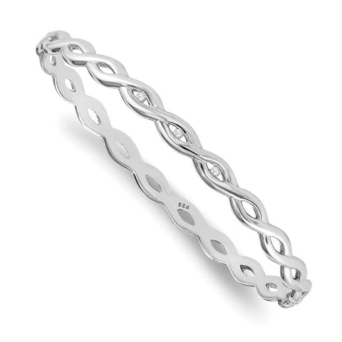 Rhodium Plated Sterling Silver & Diamond Twist Bangle Bracelet