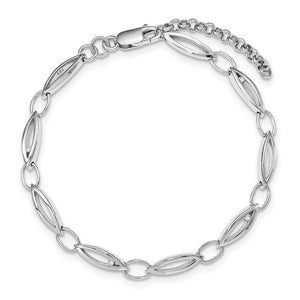 Diamond Accent Marquise Link Adj. Bracelet in Rhodium Plated Silver