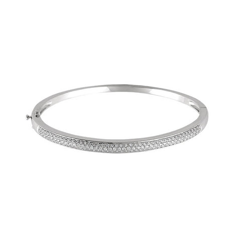 14k White Gold & 1 Ctw Diamond 4.Hinged Bangle Bracelet