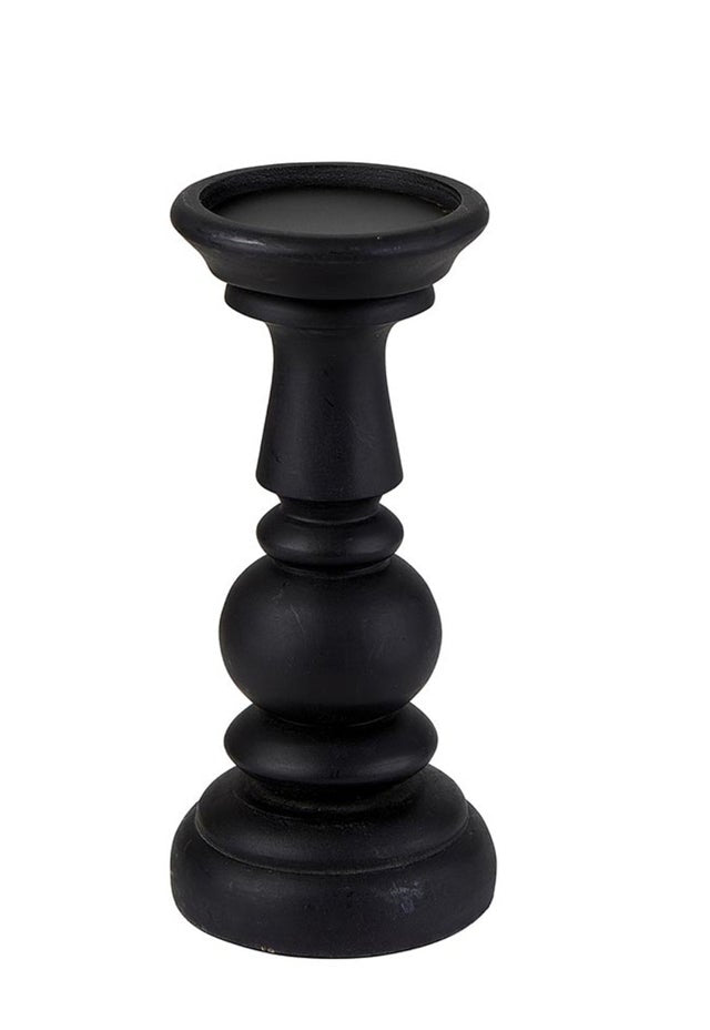 9" Black Wood Candle Holder