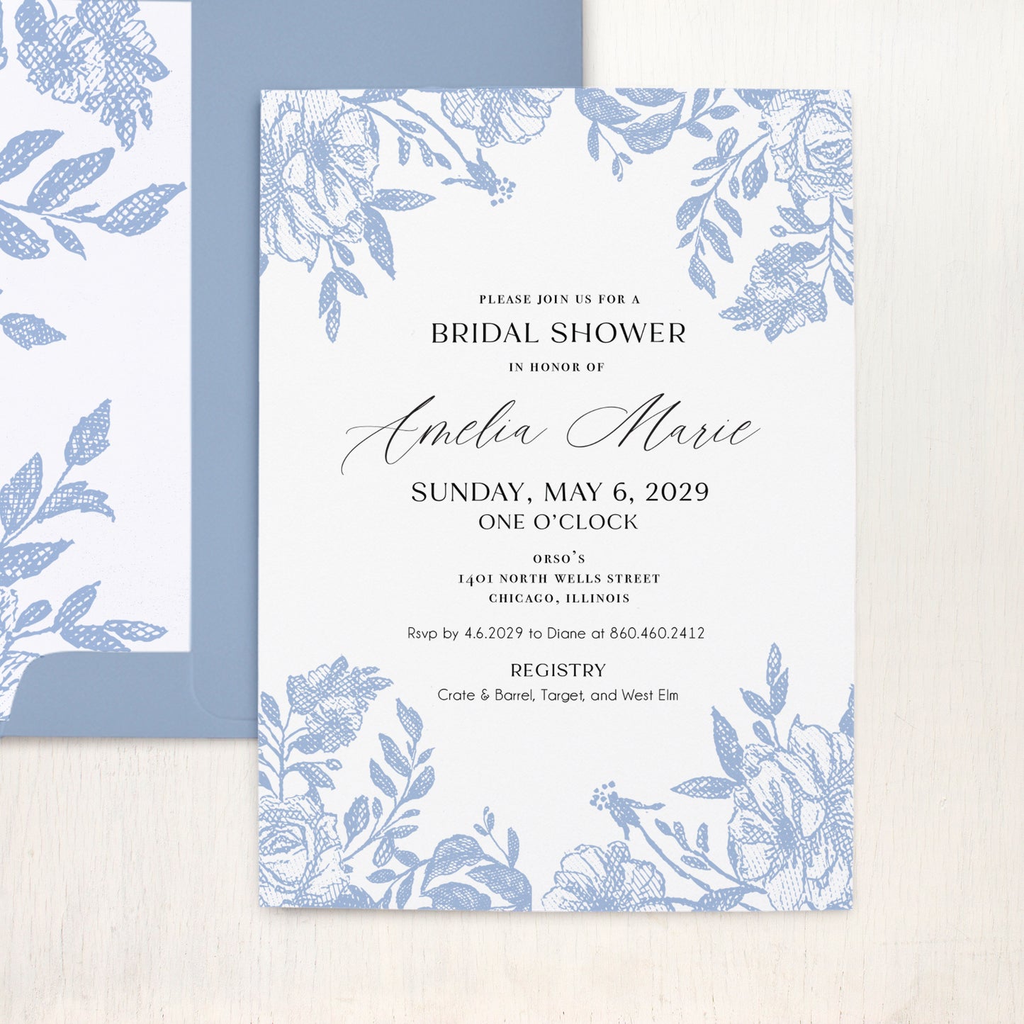 Dusty Blue Bouquet Bridal Shower Invitations