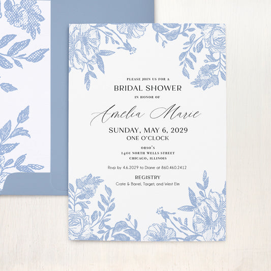 Dusty Blue Bouquet Bridal Shower Invitations