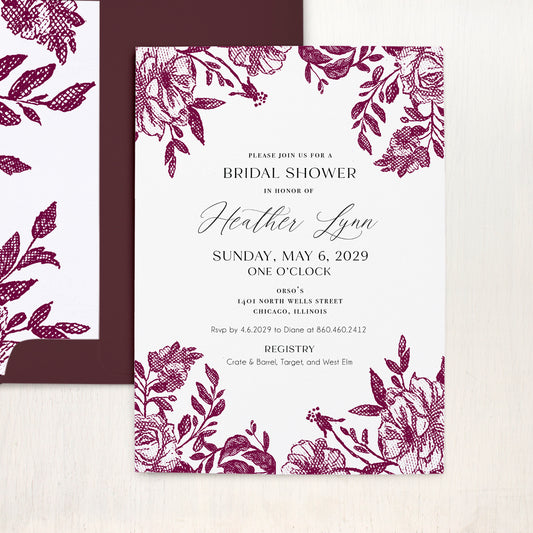 Burgundy Bouquet Bridal Shower Invitations