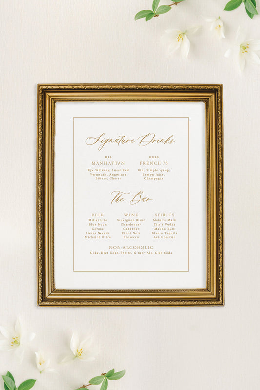Olivia | Wedding Bar Menu