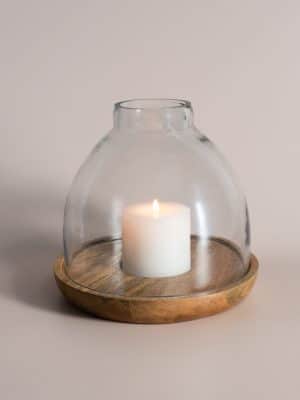 Wood & Glass Hurricane Candle Holder Large
