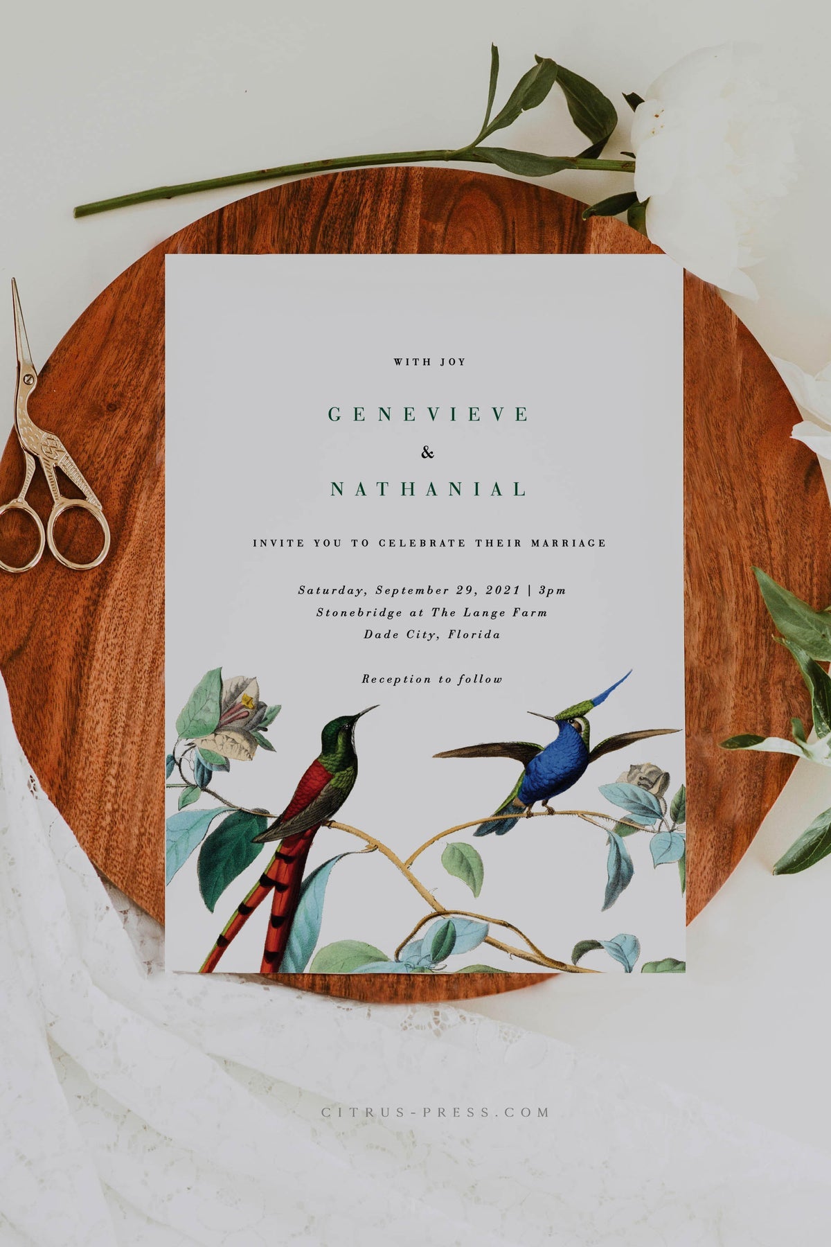 Modern Vintage Bird Wedding Invitation | Genevieve
