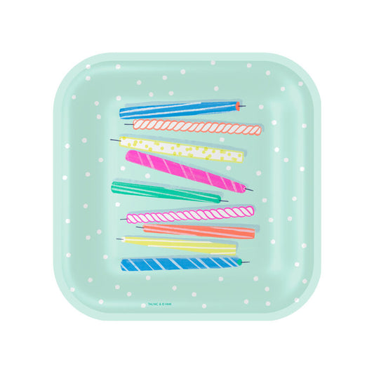 Festive Candles Square Dessert Plates, Set of 8