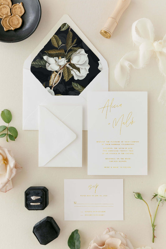 Black And Gold Wedding Invitation | The Alicia