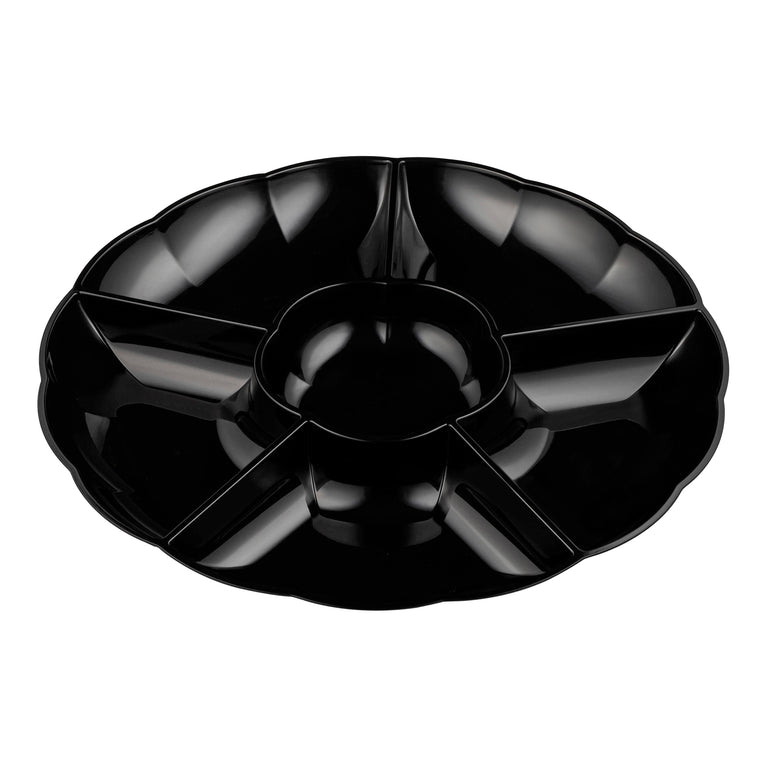 Black Big 6-Partition Round Disposable Plastic Trays