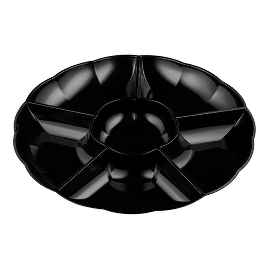 Black Big 6-Partition Round Disposable Plastic Trays