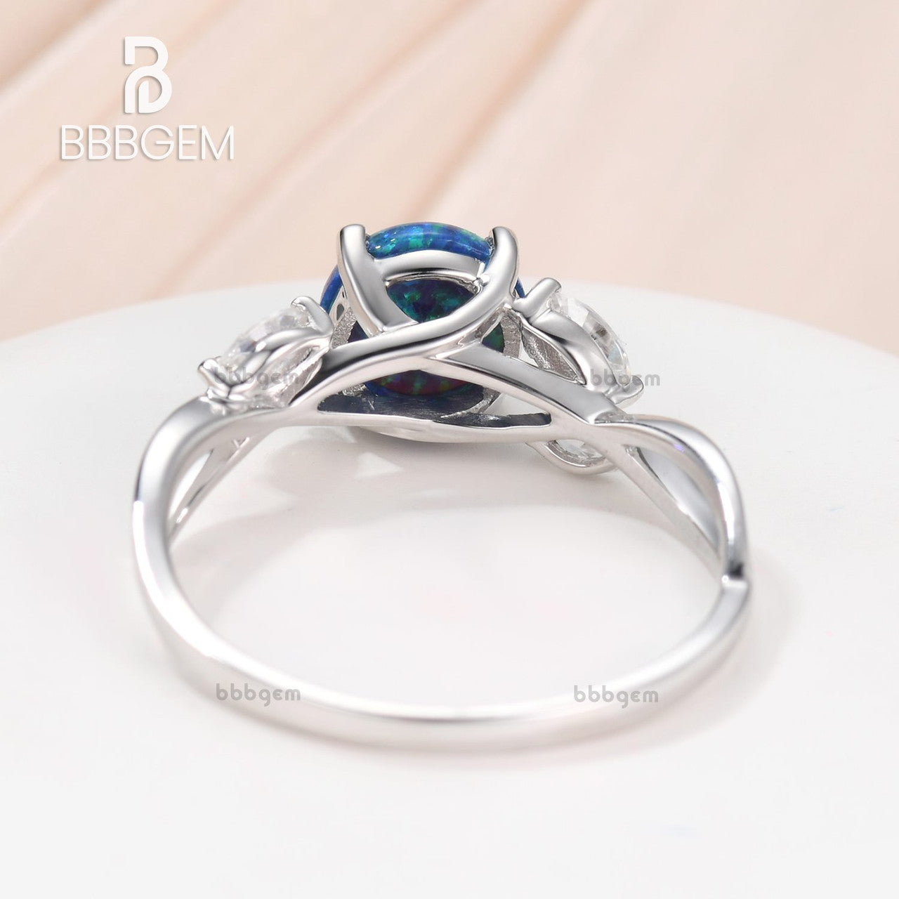 14K/18K Black Blue Opal Moissanite Engagement Ring Rose Gold Are Deco