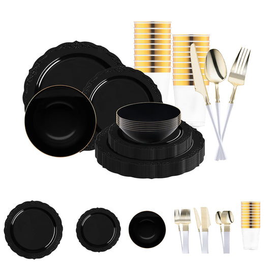 Black Vintage Disposable Plastic Tableware Set