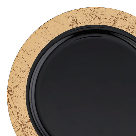 Black with Gold Marble Rim Disposable Plastic Appetizer/Salad Plates (7.5")