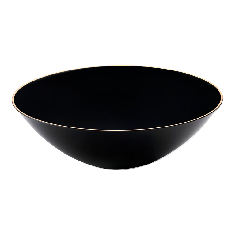 Black with Gold Rim Organic Round Disposable Plastic Soup Bowls (16 oz.)