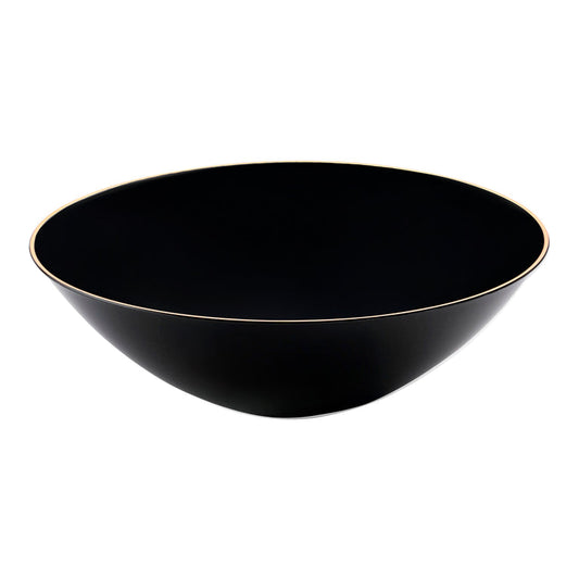 Black with Gold Rim Organic Round Disposable Plastic Soup Bowls (16 oz.)