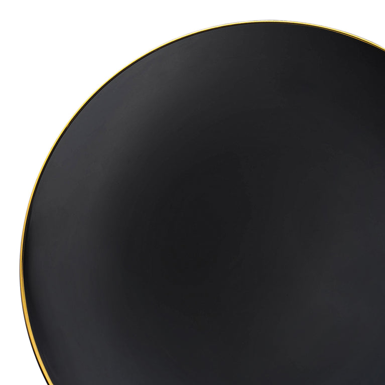 Black with Gold Rim Organic Round Disposable Plastic Dinner Plates (10.25")