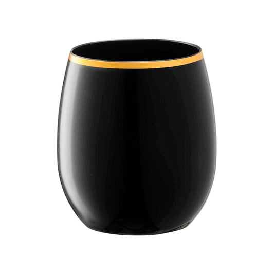 12 oz. Black with Gold Elegant Stemless Plastic Wine Glasses
